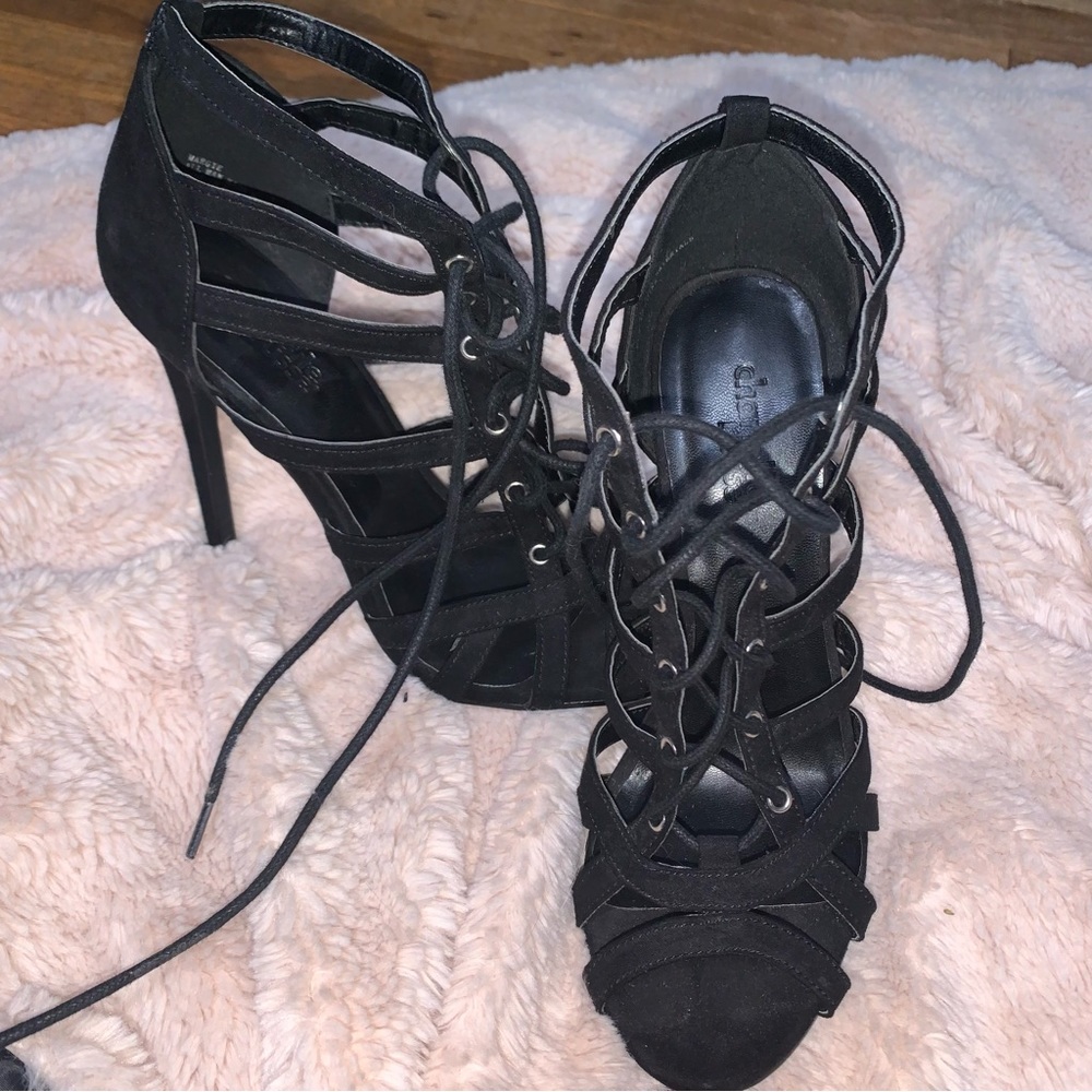 Black strappy heels